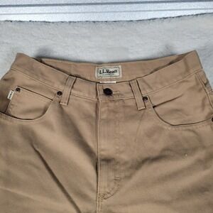 LL Bean Classic Fit Pants Mens 30x29 Khaki Tan 100% Cotton Straight Leg Twill